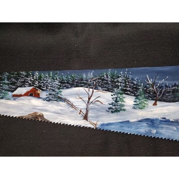 Vintage H. Disston & Sons Hand Saw with Winter Scene Mural - Picture 4 of 8